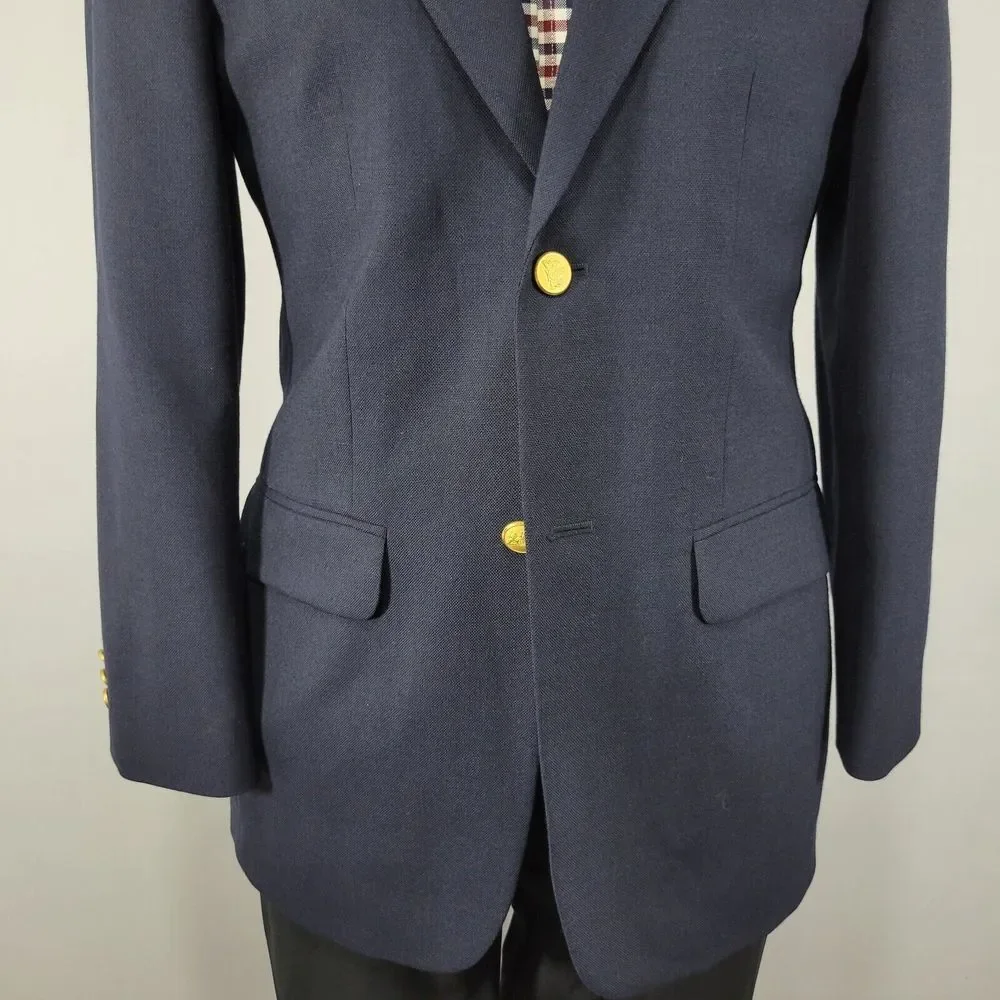 Stafford Men's‎ Sport Coat Blazer Two Button Deep Navy Polyester Wool Size 38R